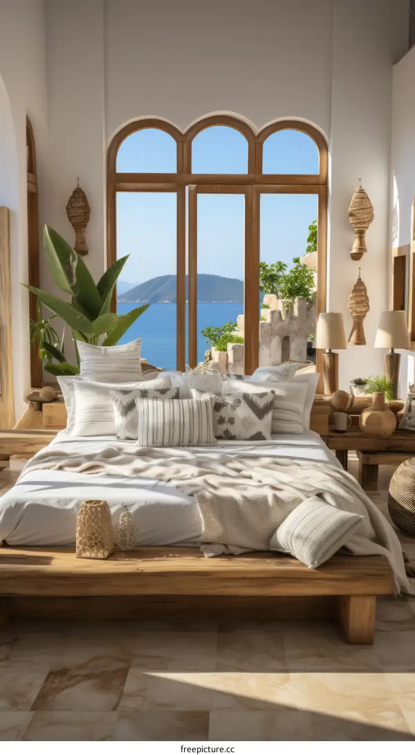 Modern coastal bedroom with Mediterranean Sea view