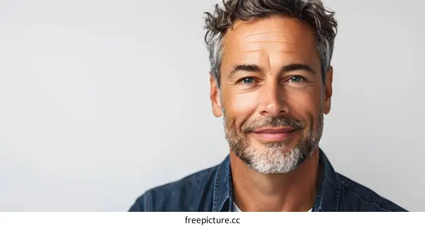Portrait of a handsome smiling mature man with gray hair and beard