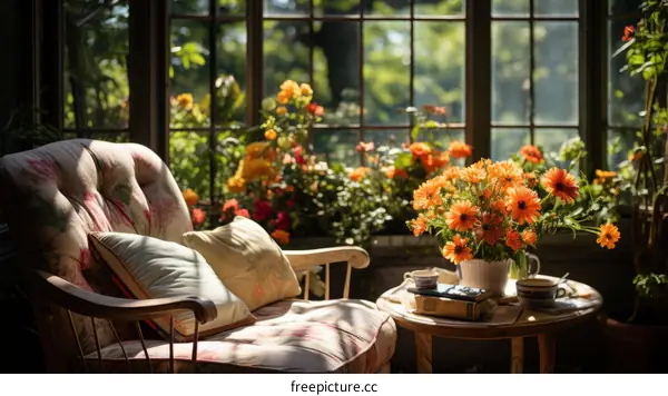 Vintage floral living room with a couch and a table