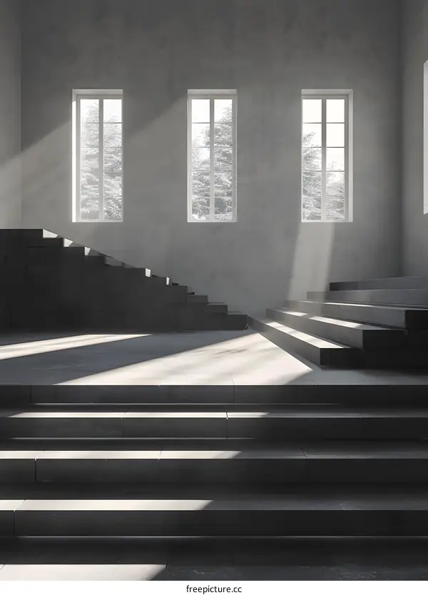 Minimalist Interior Design with Stone Stairs and Windows