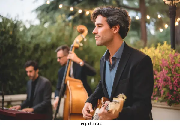 Outdoor Jazz Band Performance in a Garden Setting