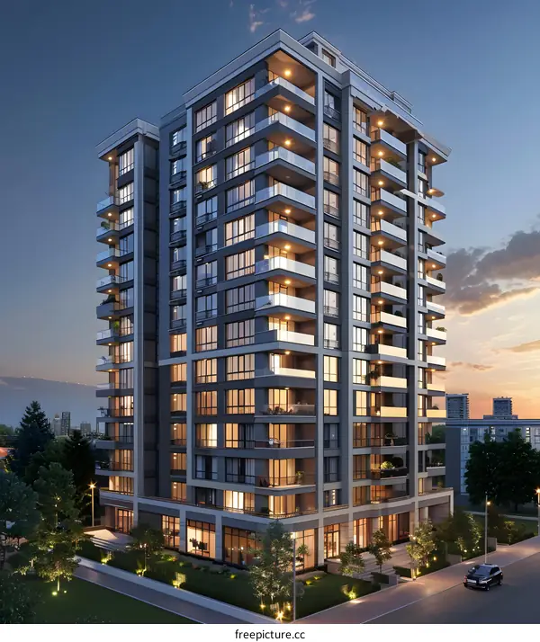 Modern Apartment Building at Dusk