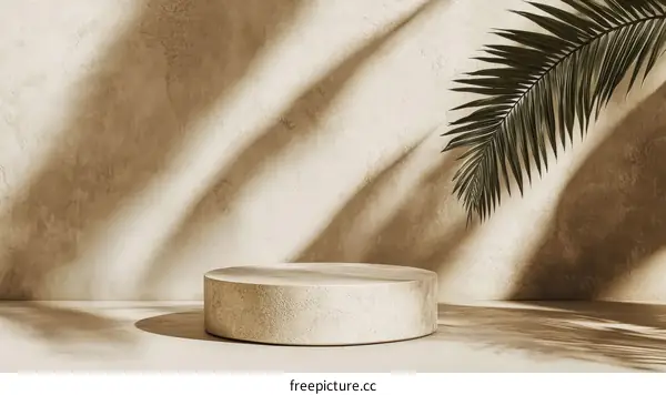 Beige Minimalist Display Podium with Tropical Leaf