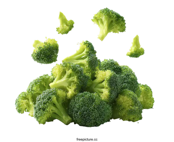 [Transparent Background PNG]Fresh Broccoli Pile with Flying Pieces