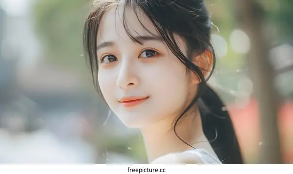 Portrait of Young Asian Woman with Soft Smile