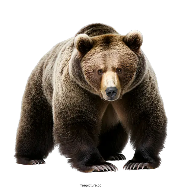 [Transparent Background PNG]Close Up of a Large Brown Bear Standing on a White Background