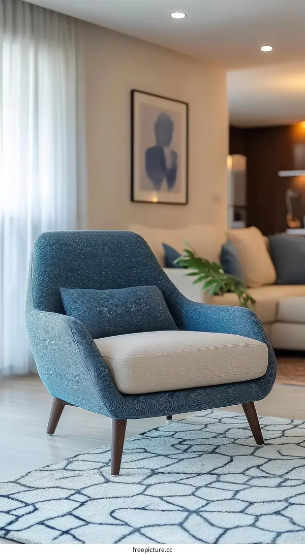 Modern Living Room Armchair with Geometric Rug