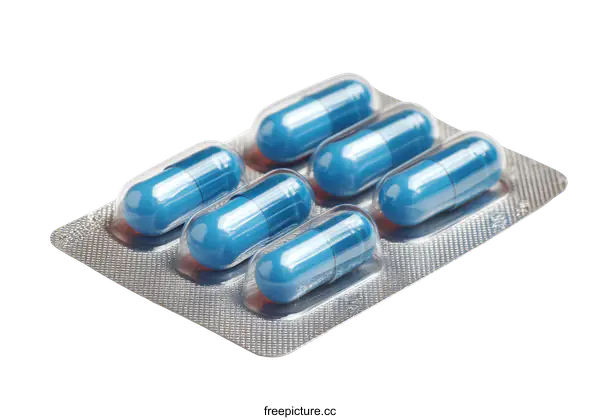 [Transparent Background PNG]Blister Pack of Blue Capsules Medical Supplies