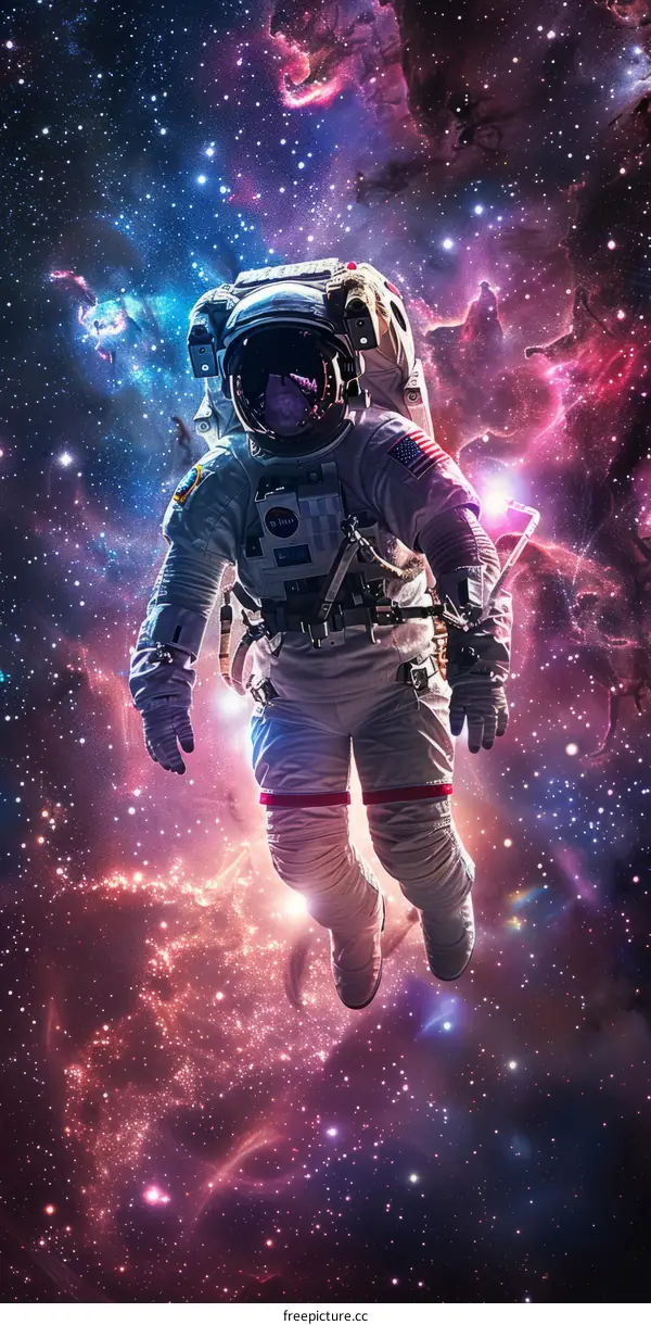 Astronaut in spacesuit floating in the vastness of space