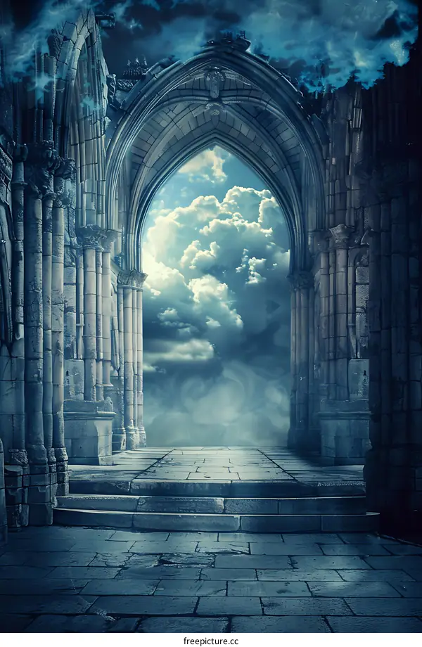 Stone Archway Leading to Cloudy Sky