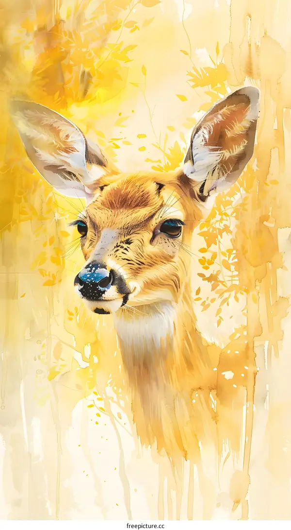 Watercolor Painting of a Deer in a Forest
