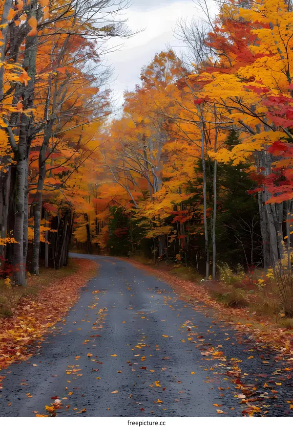 Fall foliage along a country road