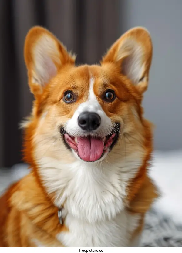 Happy Corgi Dog with White and Brown Fur