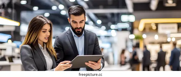 Two Business Professionals Using Digital Tablet During a Conference