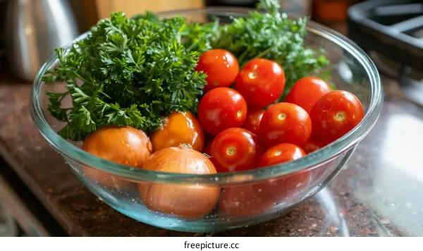 Fresh vegetables in a glass bowl