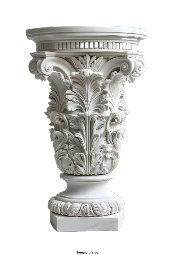 [Transparent Background PNG]White marble sculpture of an ancient Greek column capital