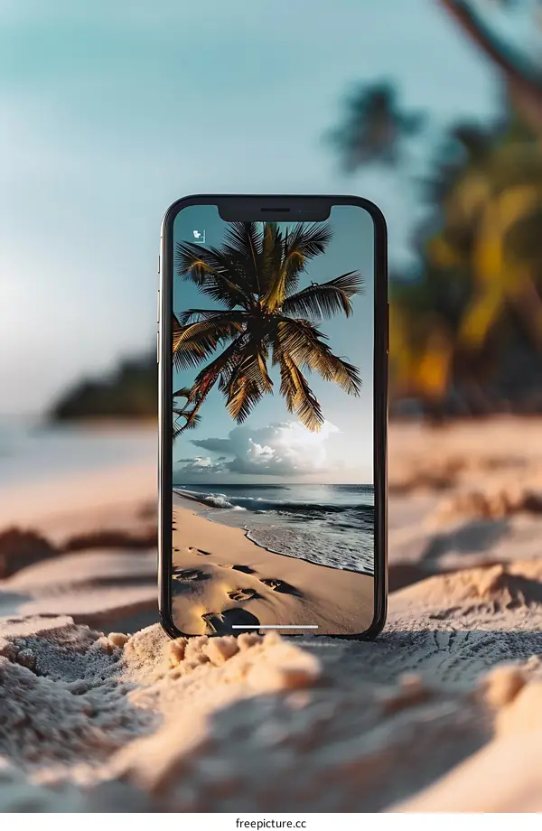 Palm Tree Beach Scene on Smartphone Screen