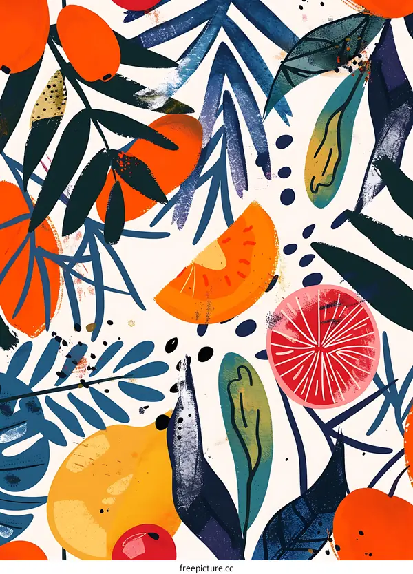 Abstract Tropical Fruits and Leaves Pattern