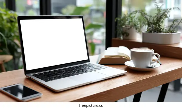 Laptop Workspace in a Cafe Setting