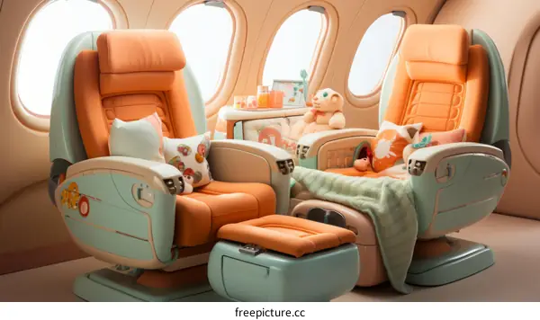 airplane cabin interior design concept with soft pastel colors