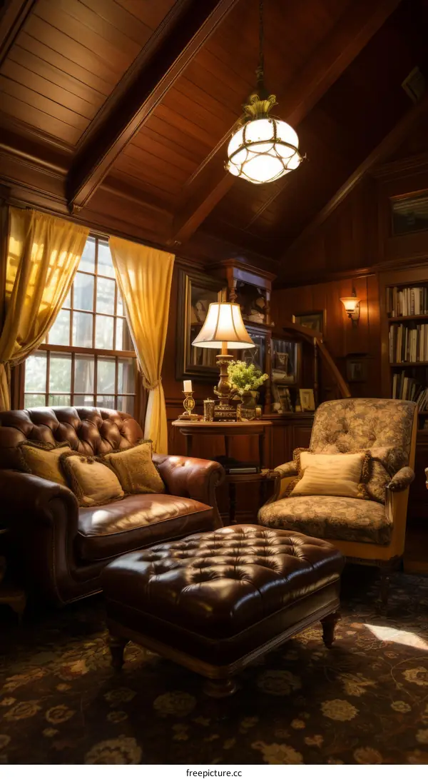 Vintage living room interior with two armchairs and an ottoman