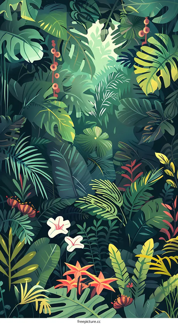 Tropical Jungle Illustration with Lush Greenery