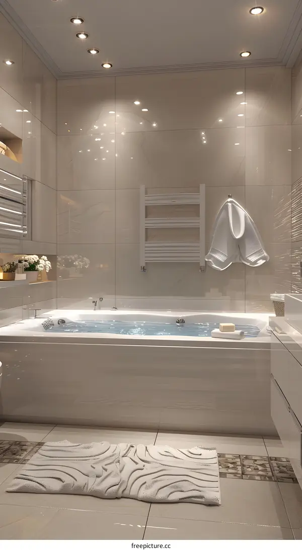 Modern Bathroom Interior Design with Tile and Bathtub