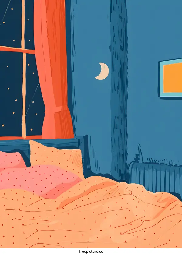 Nighttime Bedside Illustration with a Moon