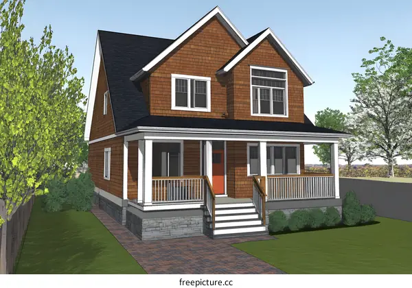 Front View of Two Story House with Porch