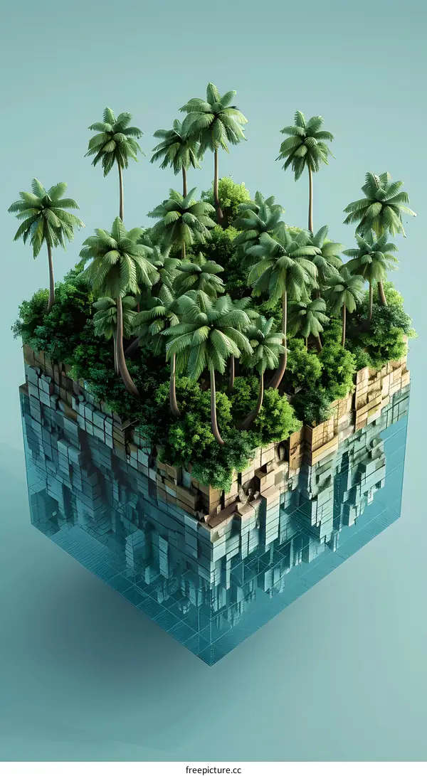 Floating Island Tropical Landscape 3D Render