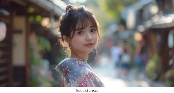 Asian Woman in Traditional Japanese Kimono