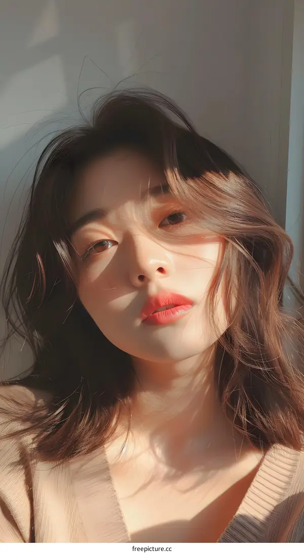 Portrait of a Young Asian Woman with Brown Hair