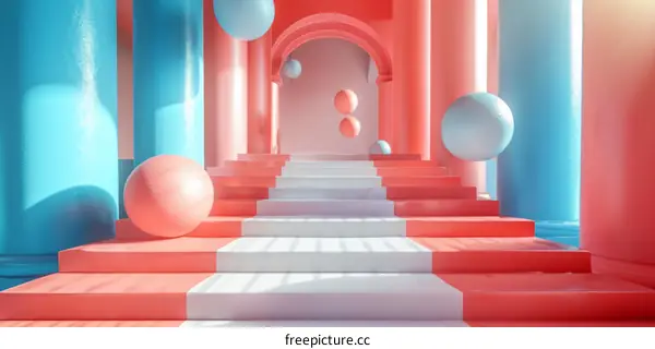 Illusory Pastel Pink and Blue Geometric Stairway