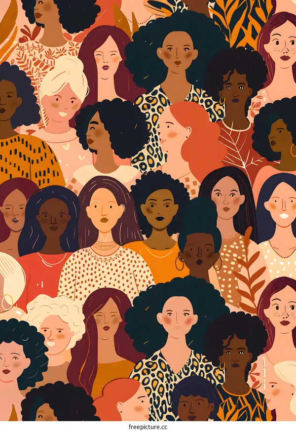 Diversity of Women Illustrated with Vibrant Colors and Patterns