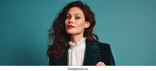 Fashionable Woman in Teal Background