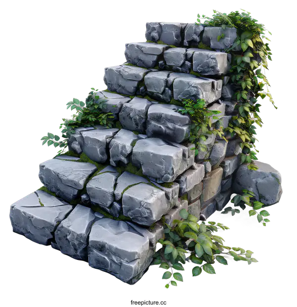 [Transparent Background PNG]Stone Stairs Overgrown with Vines