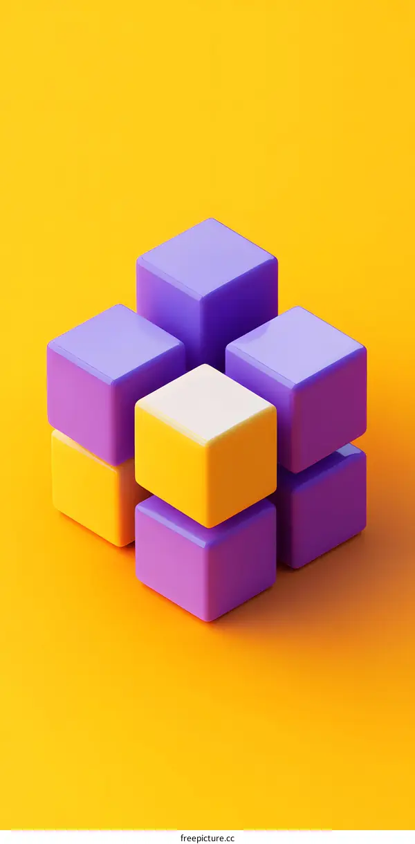 Purple and Yellow 3D Cubes Abstract Minimalist Background