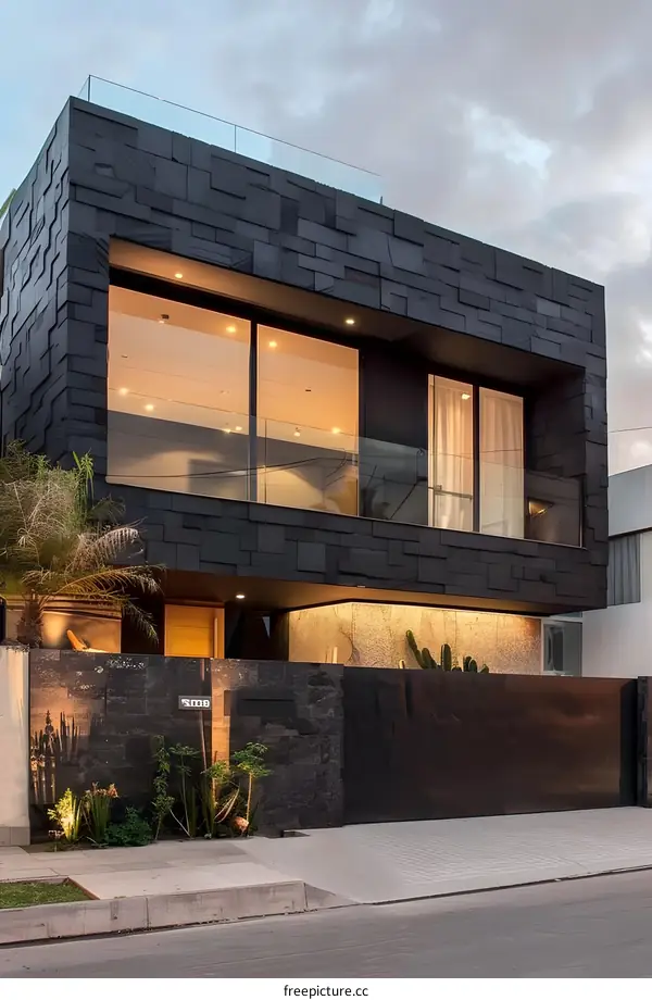 Modern Black Stone Facade House Design