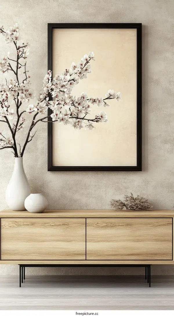 Modern Minimalist Interior Design with Cherry Blossom Art Print