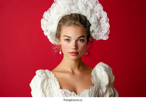 Elegant Woman in Vintage Wedding Dress