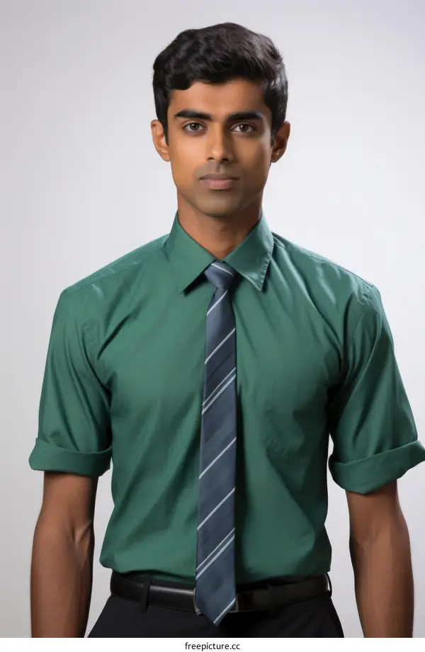 Indian young male student in uniform with tie