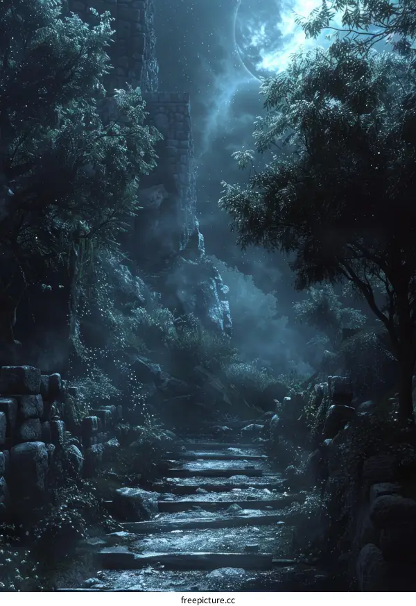 Fantasy Landscape with Overgrown Ruins