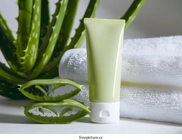 Aloe Vera Cream Tube and Towel