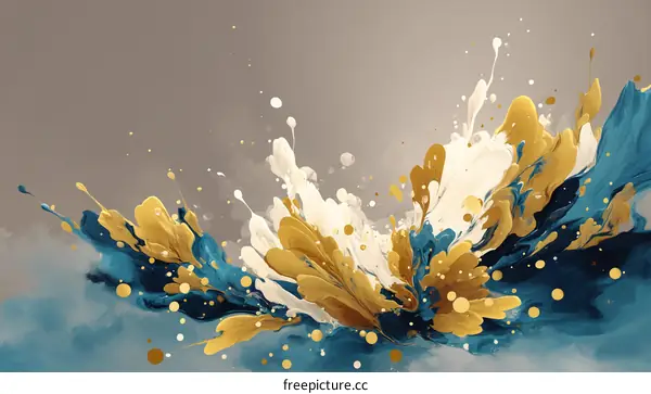 Abstract Painting with Gold and Teal Splashes