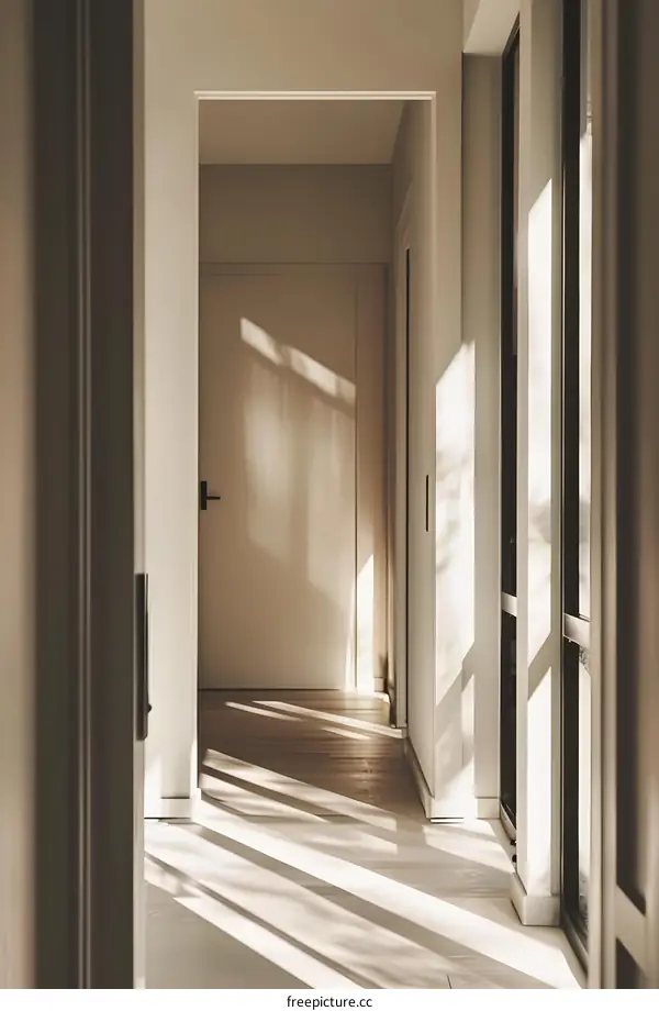 Sunlight Streaming Through Hallway Windows