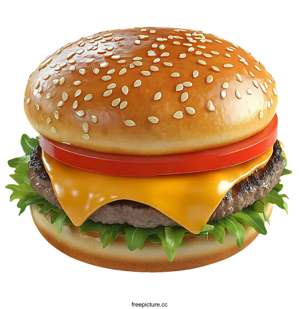 [Transparent Background PNG]Delicious 3D Rendered Cheese Burger