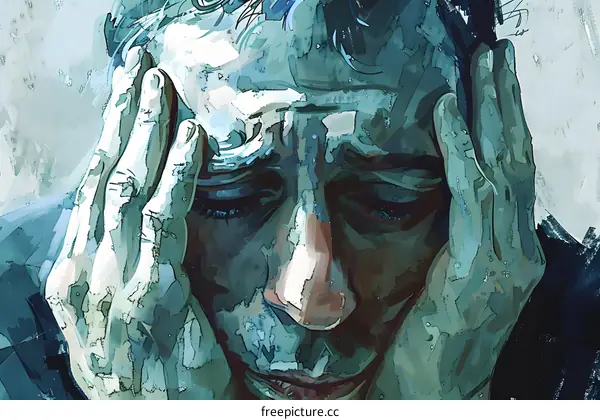 A man holding his head in his hands