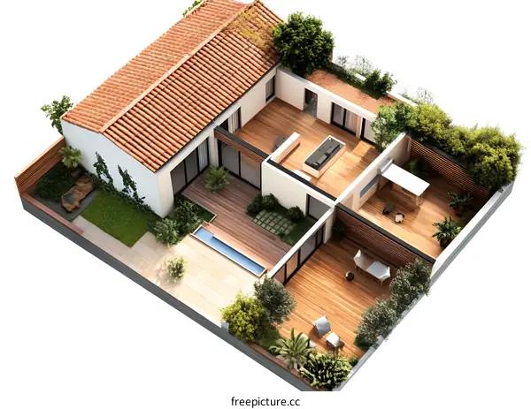 Top View Illustration of Modern House Design with a Patio