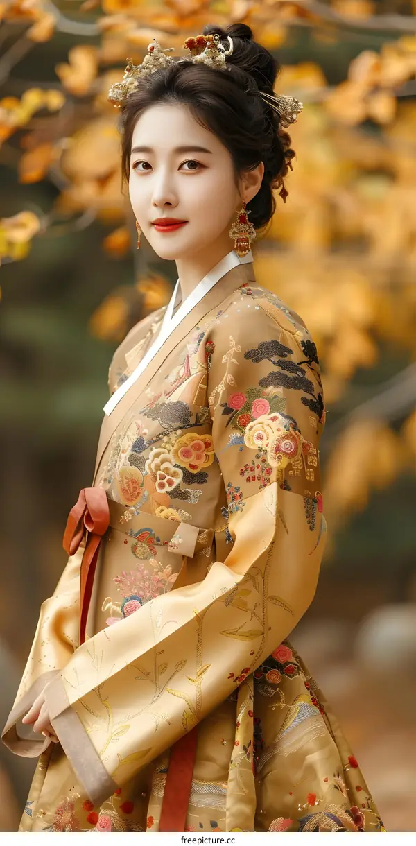 Portrait of a young woman in traditional Korean dress, or Hanbok