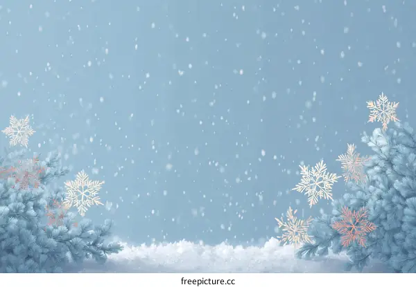 Winter Wonderland Scene with Snowflakes and Fir Branches